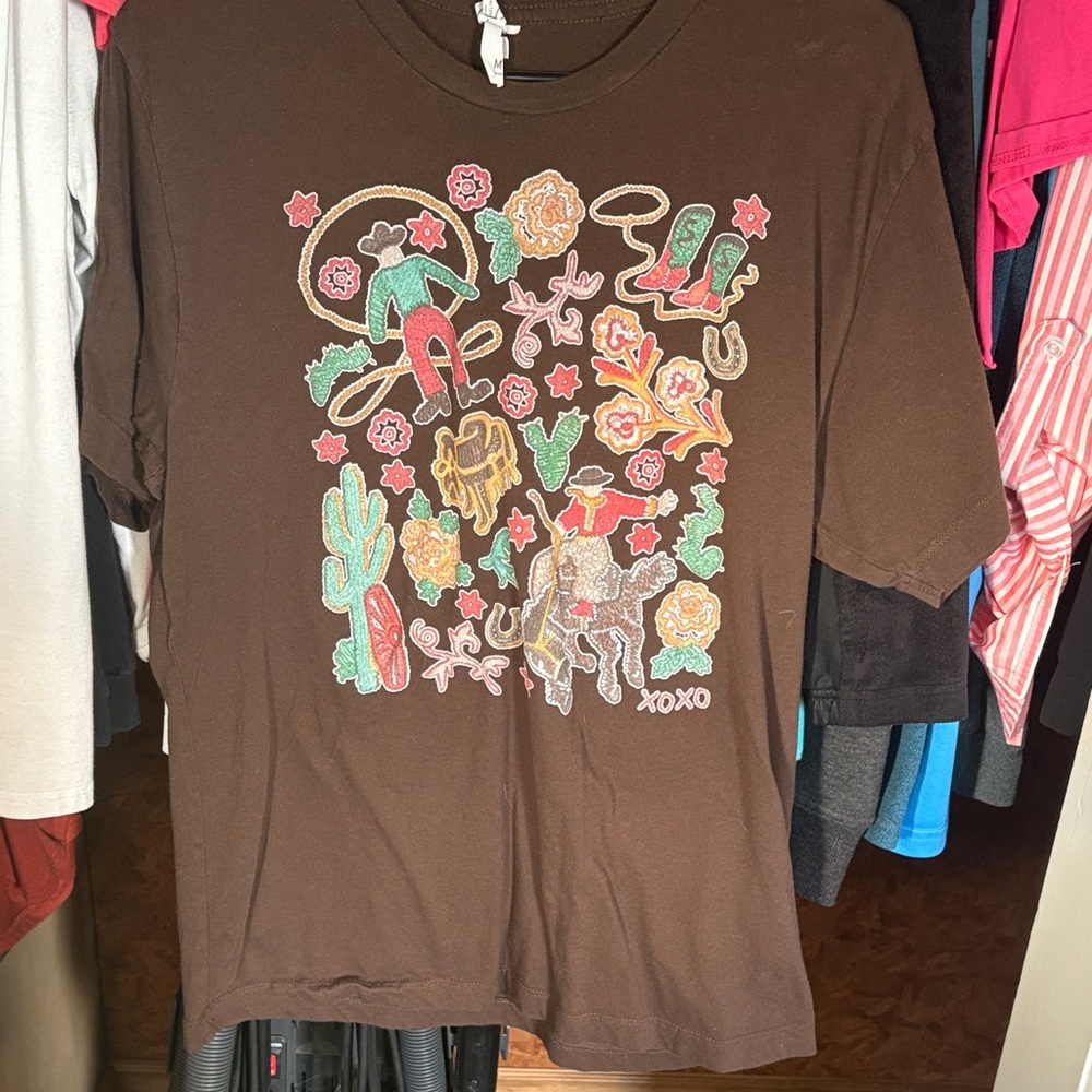 Brown Graphic T-Shirt with Western Motif